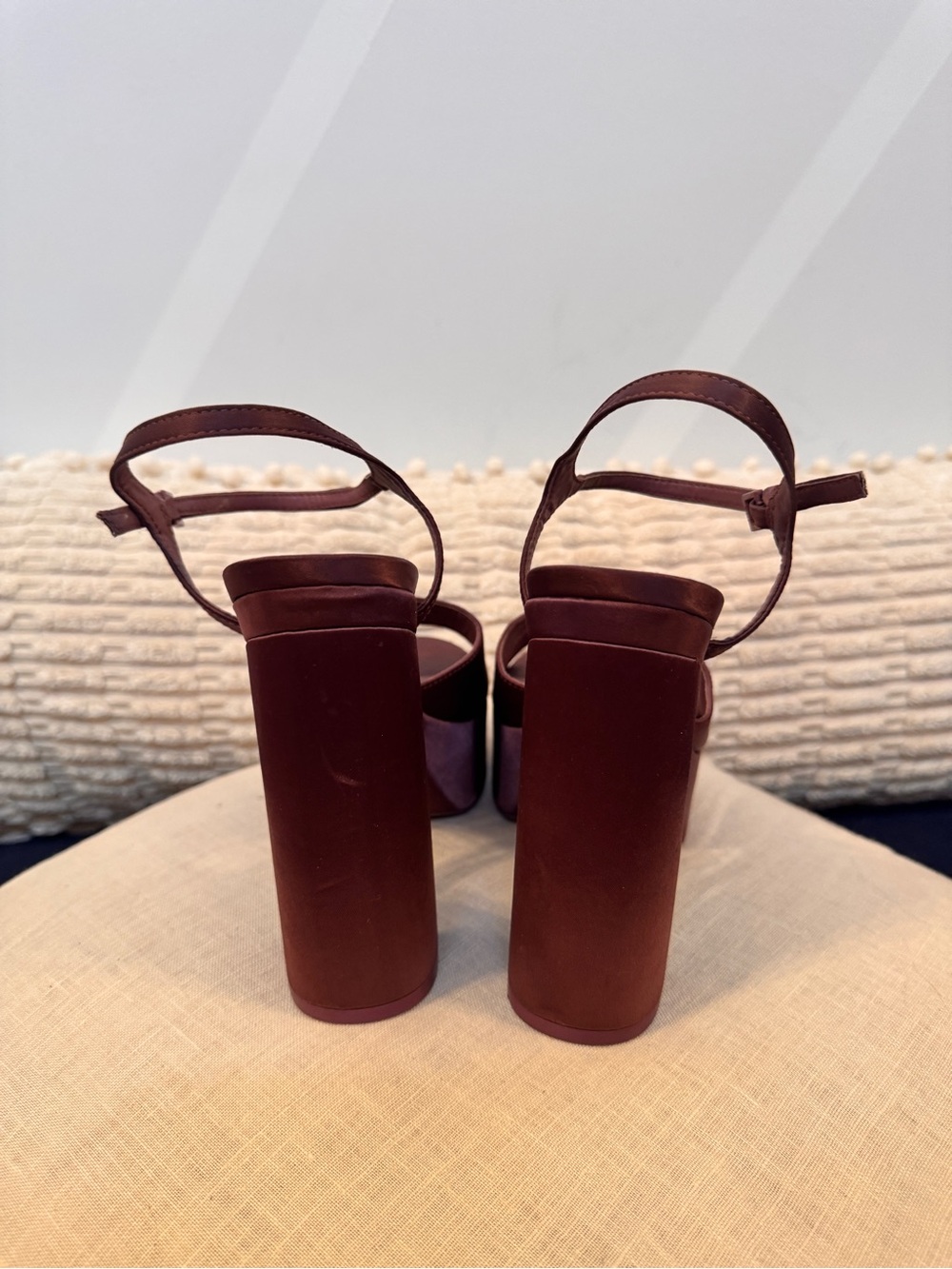 Zara Light Plum Satin Platform Block Heel Sandals - Picture 7 of 9